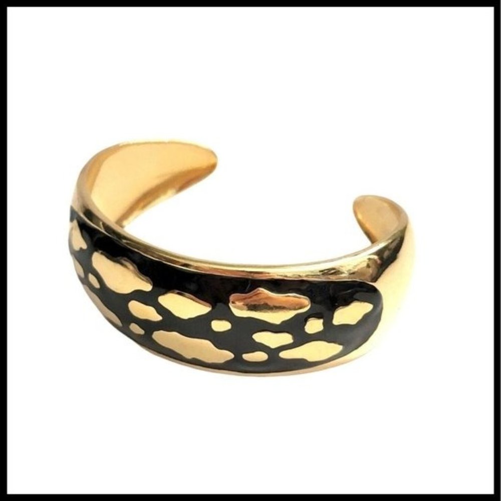 Cuff Bracelet Gold Tone Black Abstract